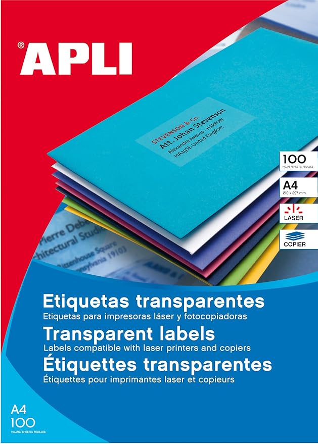 APLI White Printable Labels Polyester 20 hojas Translucent