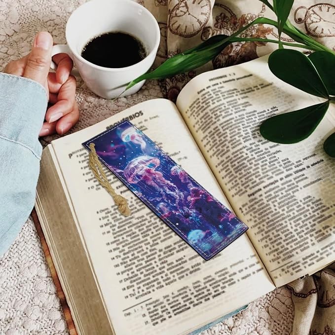 Colorful Jellyfish Bookmark 2 PCS Leather Bookmarks for Women, Men, Book Lovers, Page Markers for Students Teachers Reading Personalized Bookmark