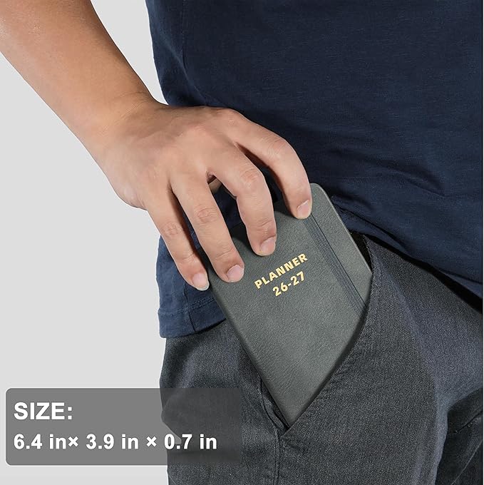Pocket Calendar 2026-2027 - Pocket Calendar for Purse, Jul. 2026 to Jun. 2027, 6.4'' x 3.9'', Academic Planner Weekly and Monthly, with Elegant Leather