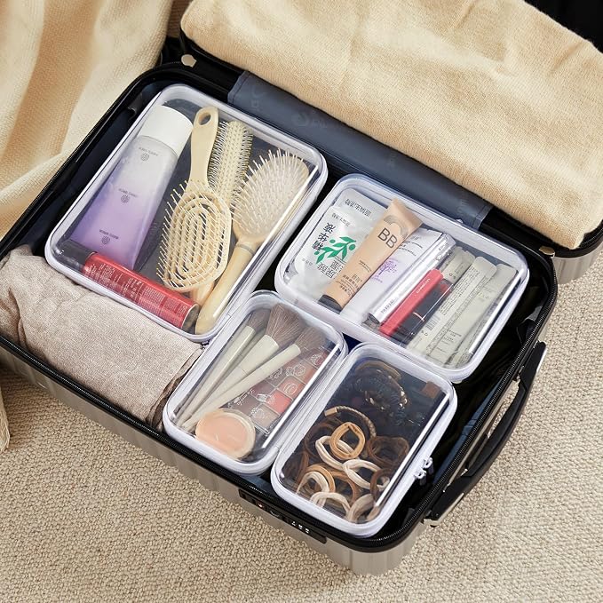 MACOPRO 2PCS Clear Hard Shell Zipper Case,Portable Cosmetic Bag with Zipper, Diaper Bag Organizing Pouches, Toy Storage Organizer Bins,Hard Plastic Case, Christmas Storage Bins