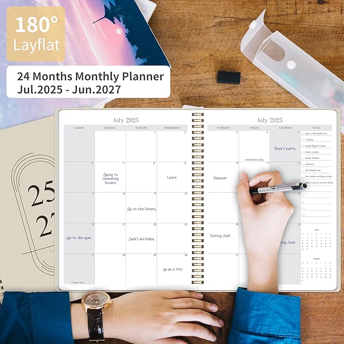 2026-2027 Monthly Planner, Jan 2026-June 2027, B5 (7" x 9"), 2 Year Monthly Planner, 24 month Calendar, Simple Calendar Planner Notebook Soft PVC Cover, Suitable for Schools & Offices, Beige