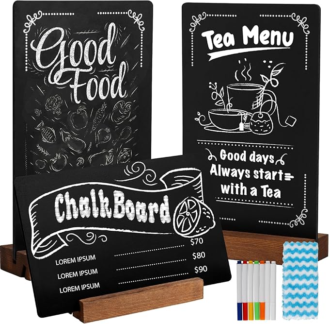 3Pcs Pre-Printed Border Chalkboard Signs with Stand, 5"x 8" Mini Tabletop Chalk Board Menu Display, Double Sided Food Labels for Party Buffet - Polka Dot