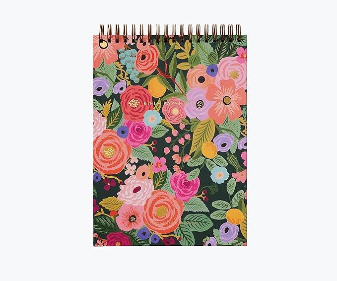 RIFLE PAPER CO. Garden Party Desktop Weekly Planner, 52 Undated Pages Printed Front and Back, Metallic Gold Foil and Spiral Bound, Printed in Full Color and Foil Stamped