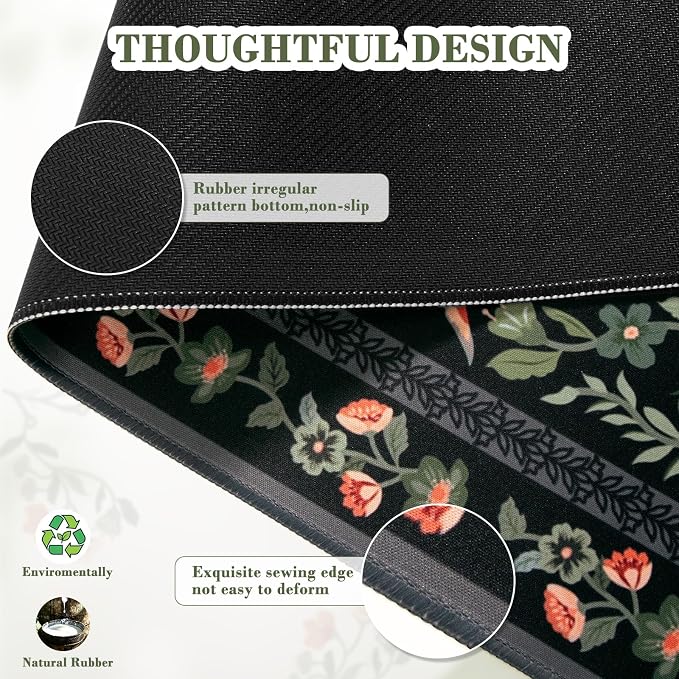 iCasso Desk Mat for Keyboard and Mouse, Large Mouse Pad, Desk Pad Mat, Anti-Slip Big Mousepad with Stitched Edges for Computer Desktop(Floral)