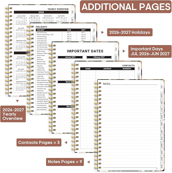 Academic Planner 2026-2027, Weekly and Monthly Calendar Book, July 2026 – June 2027, Hardcover Planner with Tabs, Perfect for Teachers, Students, Women & Men, A5 (6.4" x 8.5") - Mushroom