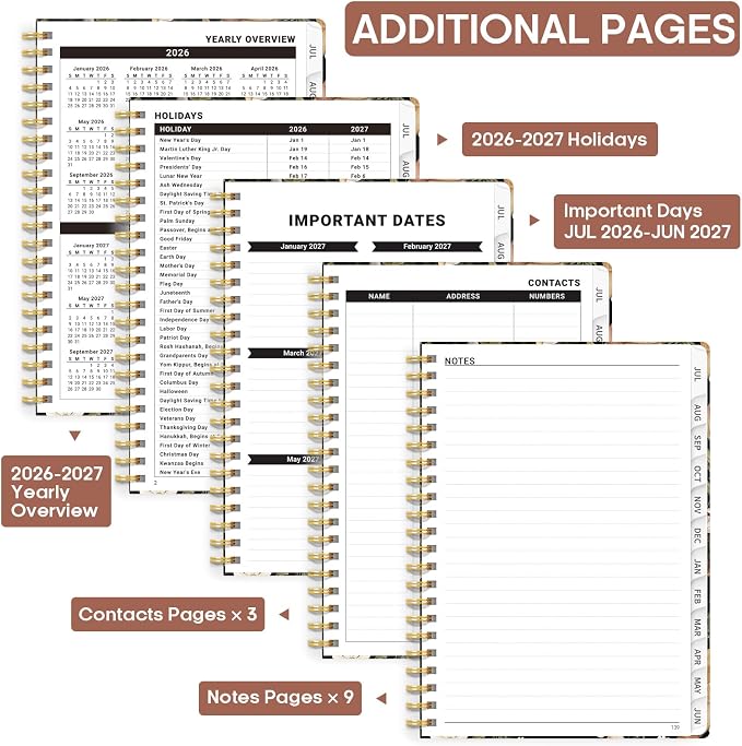 Academic Planner 2026-2027, Weekly and Monthly Calendar Book, July 2026 – June 2027, Hardcover Planner with Tabs, Perfect for Teachers, Students, Women & Men, A5 (6.4" x 8.5") - Mushroom