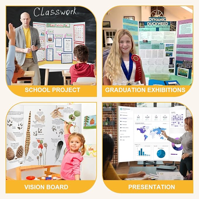 Trifold Poster Board 36"x48", 2 Pack White Extra Large Corrugated Display Board Foldable Board for School Projects, Science Fair, Business Presentations, Photo Displays, Graduation Exhibitions