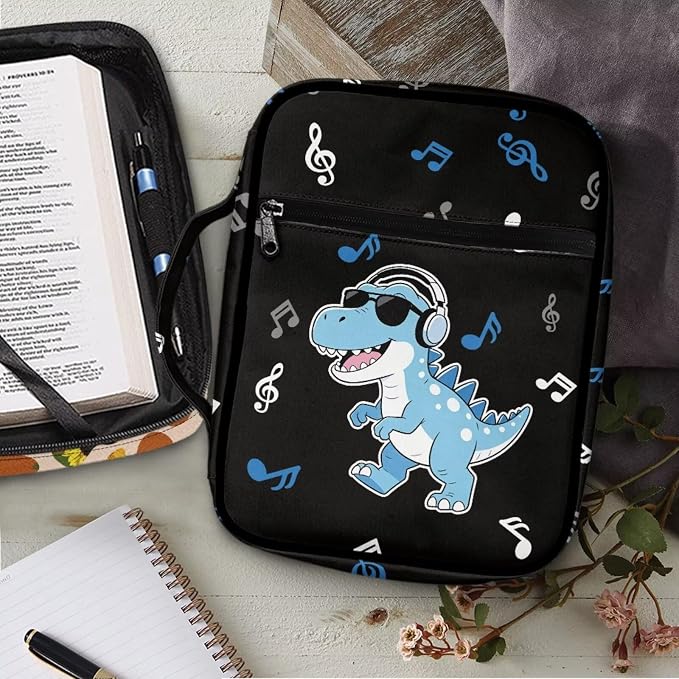 Coldinair Funny Dinosaur Bible Covers Bag for Kids Teen,Cool Carrying Book Case Church Bag Bible Holder with Handle and Zippered Pocket