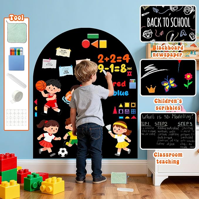 Large Magnetic Arch Wall Decal 31X39 Inch Magnetic Arch Chalkboard Decals for Wall Magic Playwall Magnet Wall Board Black Chalk Board Arch for Kids Room Toddlers Playroom Nursery Classroom Decor