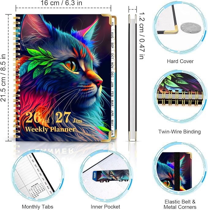 2026-2027 Weekly Planner from Jul 2026 - Jun 2027, 6.3" X 8.5" Monthly Planner for Women Men, Daily Planner with Monthly Tabs, Agenda Planner for School/Work, Calendar Planner 2026-2027