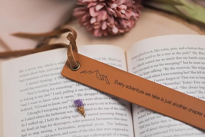 Engraved Leather Bookmark - Every Adventure We Take is Just Another Chapter Mountain Symbol, Gift for Couples Boyfriend Girlfriend 3rd Year Anniversary Husband Wife Book Lover