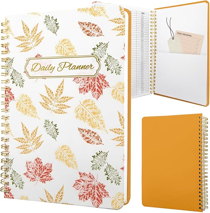 Stanoha Undated Daily Planner - Spiral Notebook 80 Days One Day Per Page, Hourly Schedule, To-Do List, Notes, Everyday Planning Task, A5 Hardcover Journal Organizer Book Women Cute Aesthetic, Fall