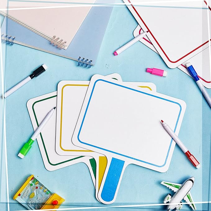 Henoyso 48 Pcs Dry Erase Answer Paddle with Markers Handheld Double Sided Paddles Colorful Flip Answer Dry Erase Paddles White Boards for Students Kids Score Boards Teacher (Rectangle Classic)