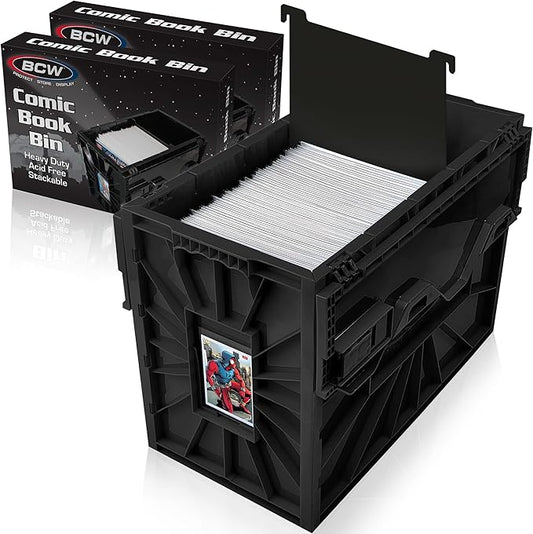 BCW Short Comic Book Bin | Holds 150 Comics | Stackable Plastic Storage | Acid-Free Organizer | Black, 2 Pack | Comic Book Bin