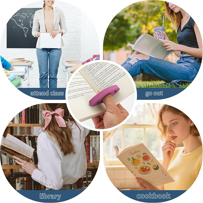 Book Page Holder, Silicone Book Thumb Page Holders for Reading Hands Free, Book Lovers Gifts & Book Accessories, 2 Pack (Small Size, Purple)