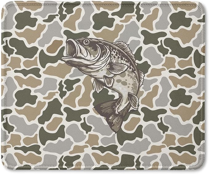 Vintage Camo Fish Mouse Pad, Fishing Gifts for Men, Wildlife Bass Fish Animal Mouse Pad for Home Office Computer Gaming Desk Essentials, 9.5x7.9 Inch