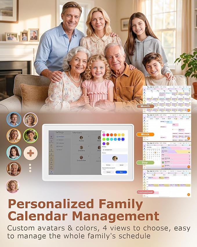 15.6 Inch Wall Planner Digital Calendar & Chore Chart, Smart Touchscreen Interactive Family Schedule Display with Electronic Photo Album, Wall-Mounted Smart Home Organizer for Daily Tasks, Appointments & Photo Slideshow, White