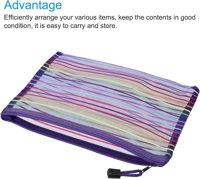 MECCANIXITY Mesh Zipper Pouches, A5 Colorful Pencil Case Document File Bags Storage Organizer for Office Supply Travel Accessory, Purple Pack of 6