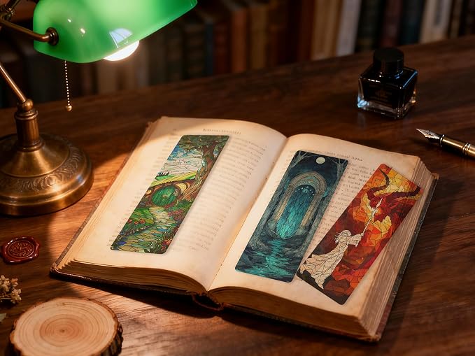 TwoDays Fantasy Stained Glass Transparent PVC Bookmarks - Magical Merch for Reading Women & Men, Unique Bookish Gifts for Book Lovers Booktok, Cool Book Accessories (Set of 3, 6'' x 2'')