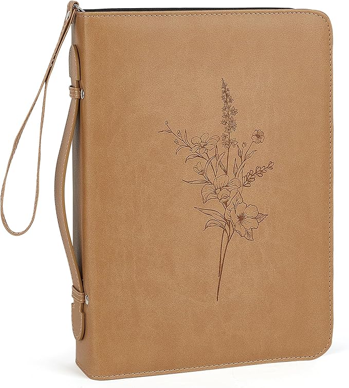Bible Cover Case for Women and Men, PU Leather Bible Bag Bible Study Supplies Accessories with Detachable Wrist Strap