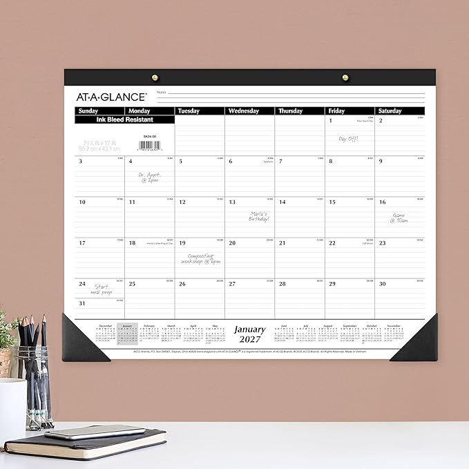 AT-A-GLANCE 2027 Desk Pad Calendar, Monthly Desk Wall Planner, 21.75" x 17", Ruled Blocks (SK240027)