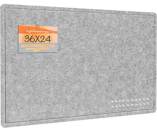 Lightomorrow Bulletin Board, 36 x 24 inches Felt Board - Decorative Pin Board, Cork Board Alternative for Wall, Foldable Self-Adhesive Vision Board Prayer Board with 20 Pushpins-Silver Gray