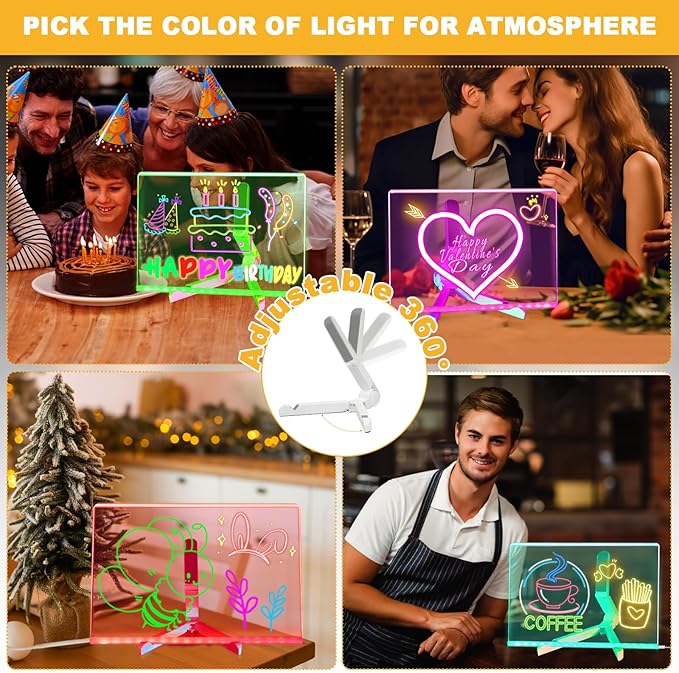 Lumiboard LED Drawing Board, Light Up Acrylic Dry Erase Board with 7 Colors, LED Note Board with Colors, LED Message Writing Board, Adjustable Stand & Drawing Stencils Set Included