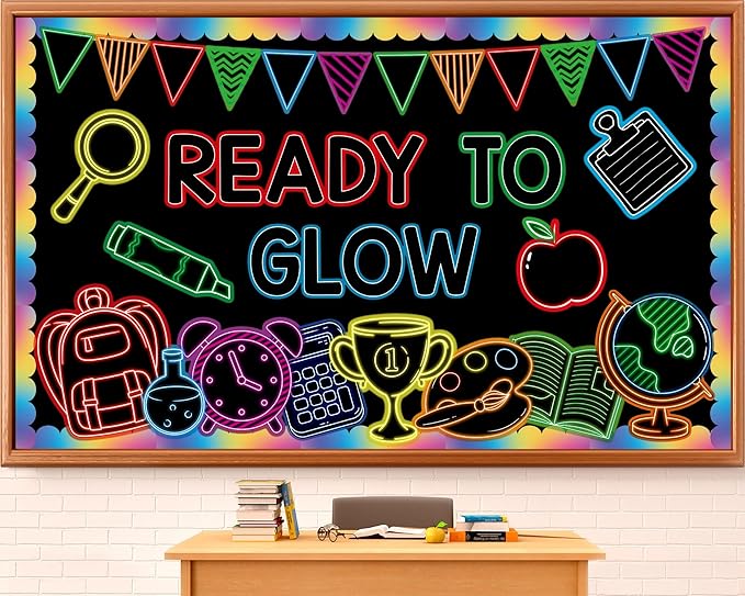 Welcome Back to School Bulletin Board Decorations Ready to Glow Inspirational Classroom Bulletin Board Neon Style Paper Cutouts for First Day of School Office Home Teacher Classroom Wall Supplies
