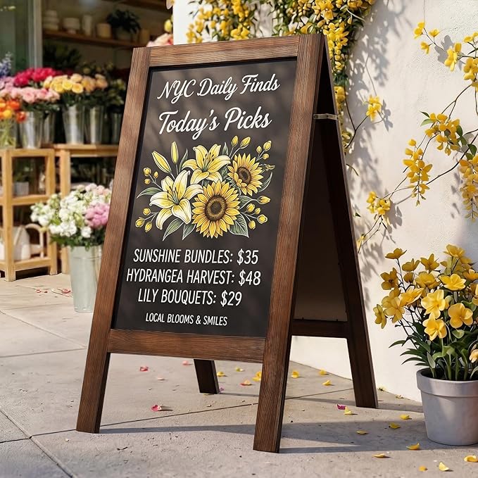 TEAKMAMA Chalk Board 40"x20", Standing A Frame Chalkboard Signs Sandwich Board Outdoor, Double Sided Blackboard for Back to School Day, Business and Weddings, Rustic Brown