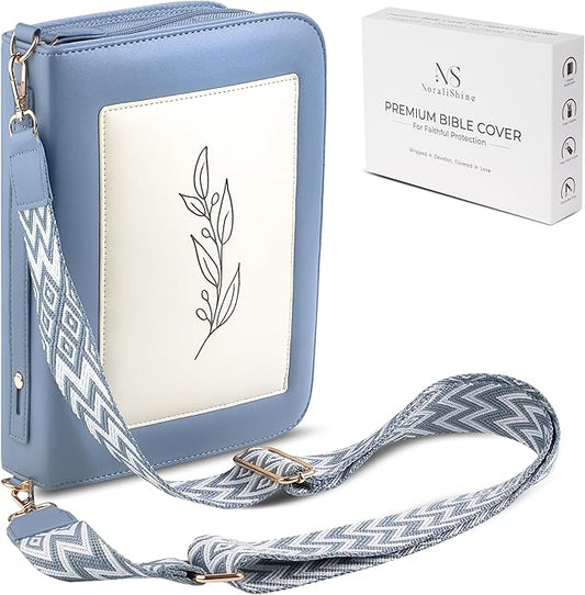 Bible Cover Case for 7 X 9 inch Books, Bible Cases for Woman, Standard PU Leather Bible Covers for Women w/Shoulder Strap, Zipper Closure, Ideal for Christian Art Gifts Bible Cover, Grey