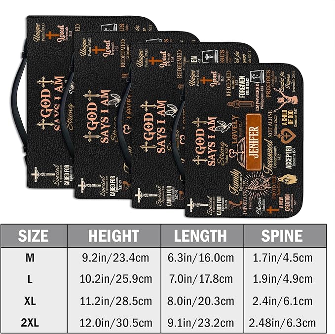 Personalized Man of God Bible Cover, God Says I Am Bible Case PU Leather, Bible Holder Handle Zipper, Faith Scripture with Name Case Bag, Religious Gifts for Church Christians Women Men (GOD-12)