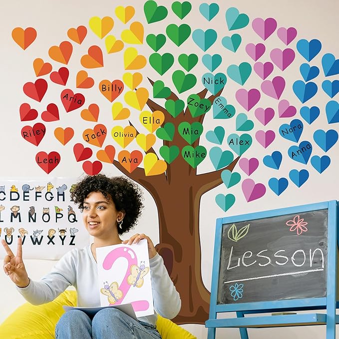 Vcekract Classroom Tree Bulletin Board Decorations, Hearts Bulletin Board Tree Cutouts Set, Welcome Classroom Bulletin Tree Wall Decors for Nursery Elementary School Teacher Chalkboard Supplies