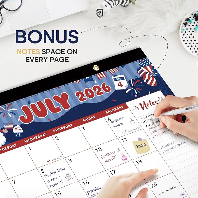 Desk Calendar 2026-2027, 18-Month Calendar Runs from July 2026 to December 2027, Large 17" x 12" Monthly Desktop & Wall Calendar for Home & Office - Watercolor Festival