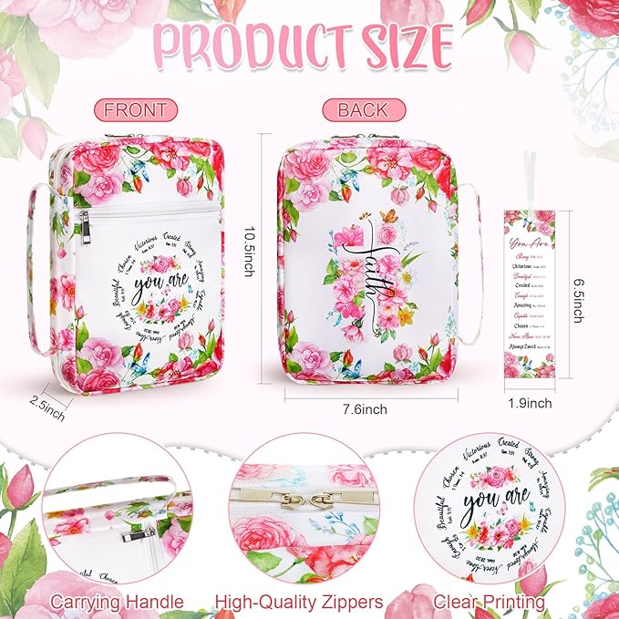 Bible Cover Case for Women and Bookmarks Carrying Bible Cases for Christian Gifts for Women Christian Book Covers Inspirational Gifts for Ladies Study Supplies Mother's Day Favors(Classic)