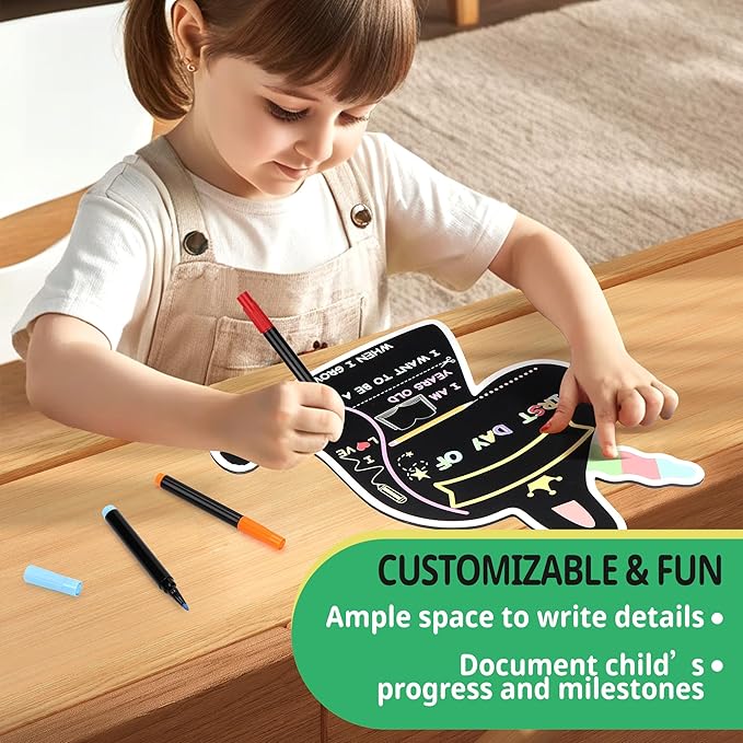 First and Last Day of School Chalkboard Sign with 4 Chalk Markers -11''×11.9'' Double Sided Back to School Sign Photo Prop for Preschool Kindergarten (Black-Unicorn)