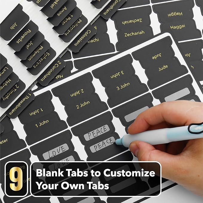 Mr. Pen- Laminated Bible Tabs, 75 pcs, Black, Gold Foil Embossed Lettering, Easy-to-Read & Apply, Tear Resistant Index Tabs for Women and Men, Bible Tabs for Men, Prayer & Scripture Navigation