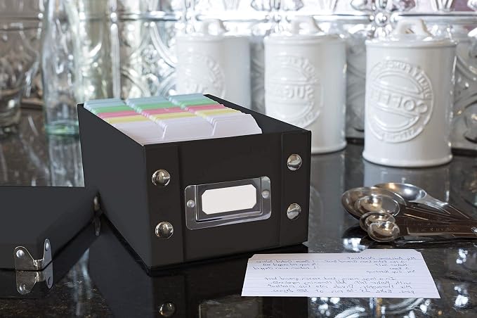 Snap-N-Store Index Card Holder Storage Box - Collapsible Organizer Box fits 1100 Flash Cards - Business, Recipe, or Note Card - 3 x 5, 1 Pack, Black