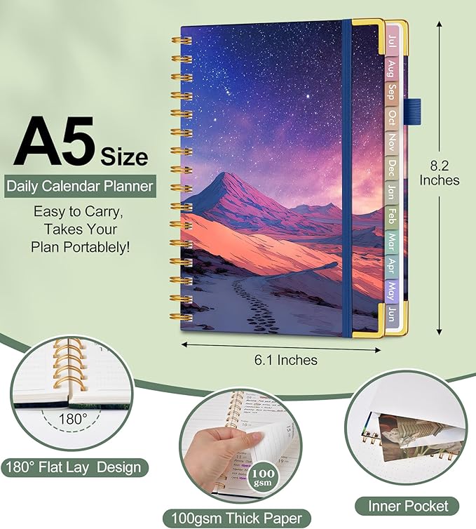 Academic Planner 2026-2027, Hardcover Weekly and Monthly Calendar Planner from July 2026 - June 2027, Daily Agenda Planners with Tabs, College School Organizer for Student Teacher, A5 (6.1" x 8.2"), Starfall Range
