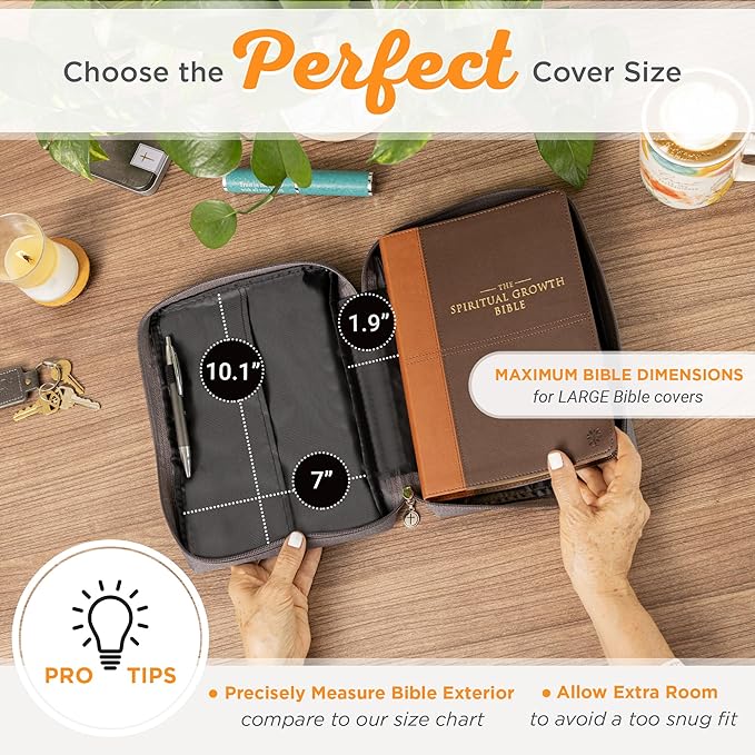 Christian Art Gifts Men & Women’s Bible Cover – Deeply Rooted in God’s Love, Gray Canvas, Large Size – Durable Zipper Case with Handle, Pen Loop, Interior & Exterior Pockets for Daily Use