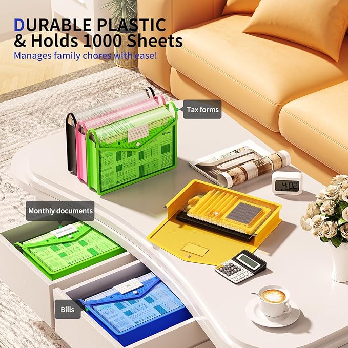 2 Pack Plastic Expanding File Folder, Transparent envelopes with Snap Closure, Fit Letter/A4 Size for School/Office/Home/Hospital, No Dividers, Large Capacity（Green）