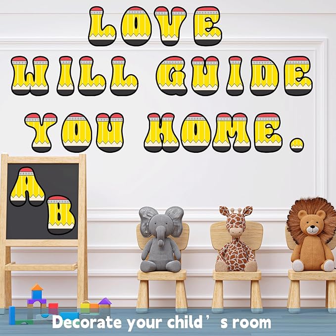 150 PCS Large 6" Bulletin Board Letters Set, Pencil Themed Classroom Alphabet Cutout Letter for Bulletin Board Display Home School, A Great Helper to Inspire Students' Learning Interest