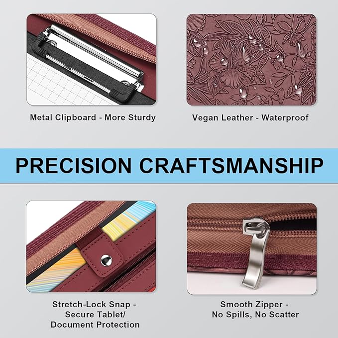 Eshow Portfolio Organizer - 3 Ring Binder with Zipper, Vegan Leather Business Padfolio Folder with Notepad Includes 5 Color Sheet Protectors for Documents Files for Men Women