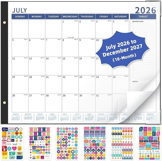 Ospelelf Bule Calendar 2026-2027 Large 22'' x 17'' Monthly Calendar Planner, 18 Month Deskpad Calendar for Seniors, Office, Family, Use July 2026 - Dec 2027