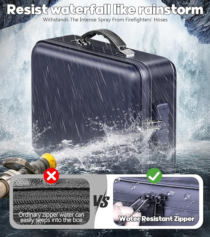 Fireproof Document Box, Hard Case Highly Flame-Resistant Fire Proof Waterproof File Organizer with Lock, Portable Fire Safe for Important Documents & Valuables Storage (Blue, ‎14"*11"*5")