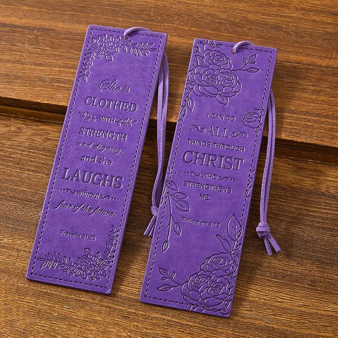 2 Pcs Christian Leather Bookmarks for Women, Purple Christian Gifts for Women Book Marks for Reading Women (Purple)