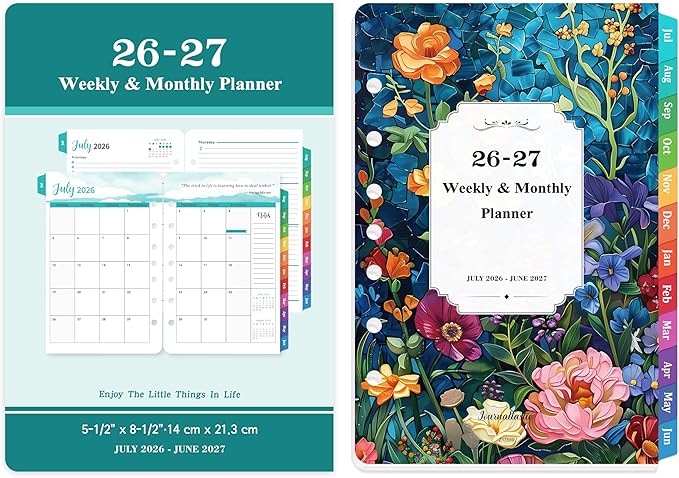 2026-2027 Planner Refills - 7-Hole Punched Planner Refills 2026-2027 with Colorful Tabs, JUL 2026 - JUN 2027, 5.5" x 8.5", A5 Planner Inserts, 26-27 Weekly and Monthly Planner Refill with Monthly Pages & Weekly Pages - Dopamine Color