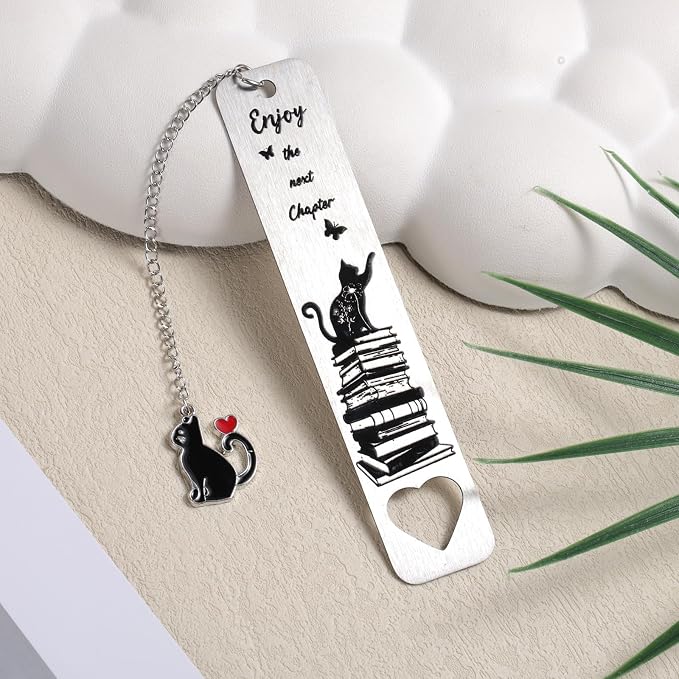 Cat Bookmark, Zinc Alloy Cute Kitten Themed Book Marker with Kitten Pendent for Reading Women Men Bookish Gifts Funny Animals Bookmark for Cat Lovers (Book Butterfly Hollow Style)