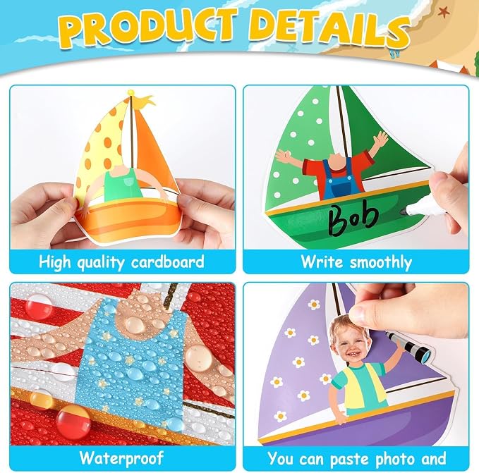 gisgfim 80Pcs Summer Cutouts Sailboat Decorations Bulletin Board Hawaiian Ocean Paper Cut-Outs Classroom Decor for Boy Girl DIY Craft Photo Wall Beach Pool Kindergarten Preschool Party Favor Supply