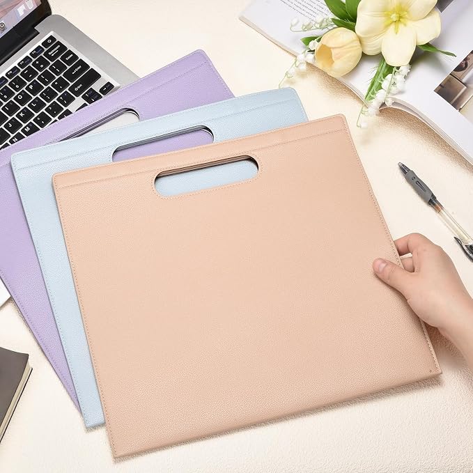 PATIKIL Leather Folder, 13.3x12.6 Magnetic Leather Document Holder File Folder PU Pouch Bag Portfolio File Organizer Handbag Personal Envelope Waterproof for Traveling Men Gift, Gray