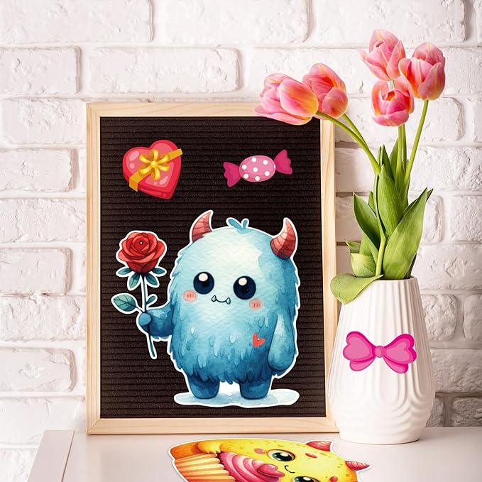Fancy Land Valentine's Day Monster Bulletin Board Set for Classroom Decorations Valentine Monster Heart Cutouts for School Chalkboard Home Office Party Wall Door Decor Supplies 98Pcs